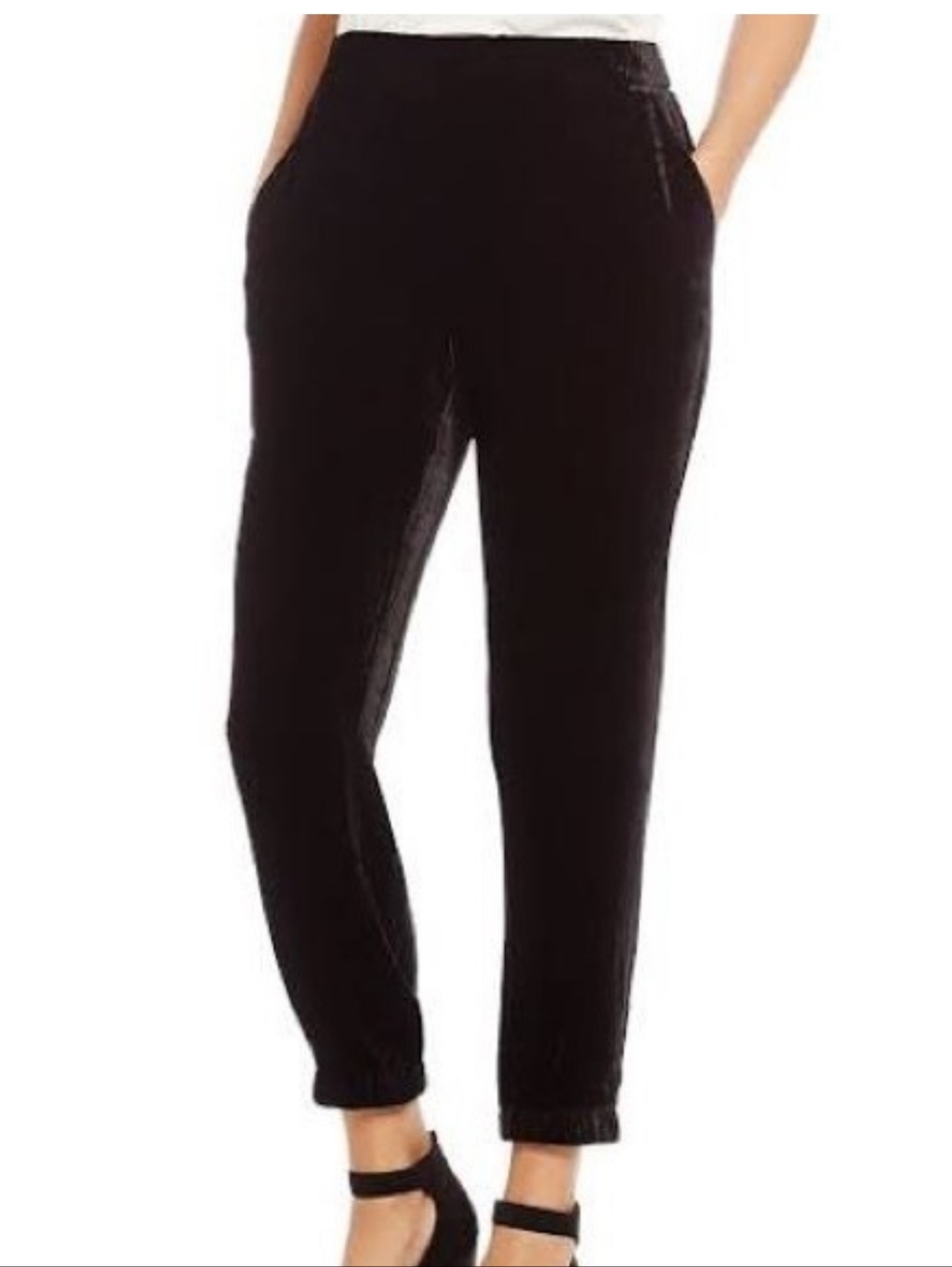 Eileen Fisher Velvet Pull On Slouchy Pants Black Silk Blend Tapered Crop Xl